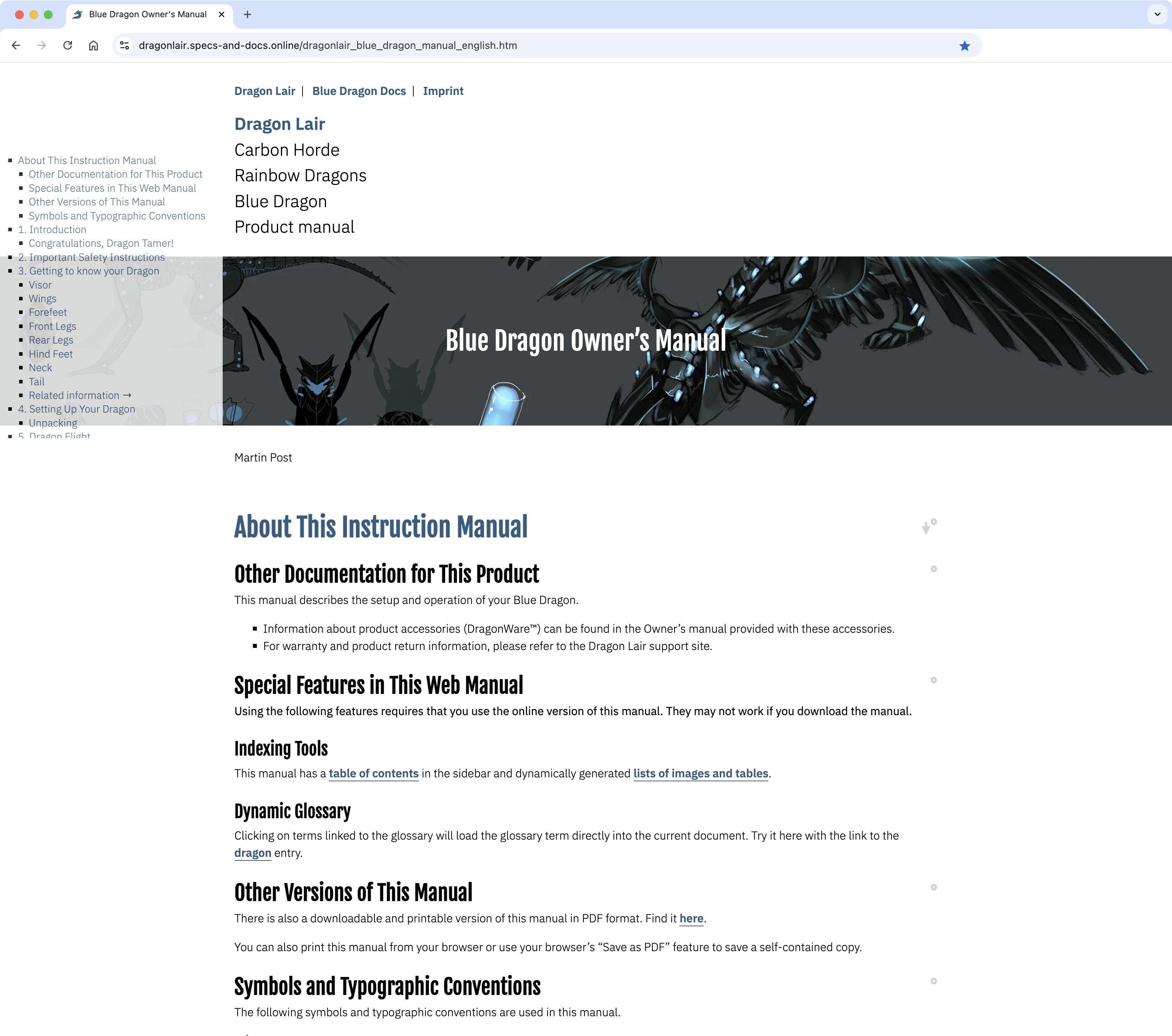 Illustration: The Blue Dragon web manual demo